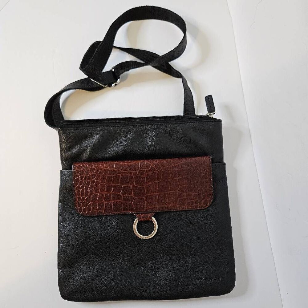 Jack Georges black and brown crossbody leather bag.